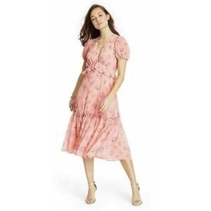 LoveShackFancy X Target 10 Fleur Floral Midi Shift Dress Pink Melon Ruffled